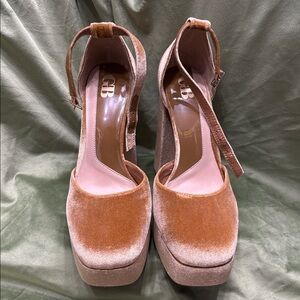 Gold Velvet Platform Heels